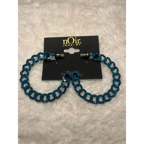 NWT Noir Teal with Sparkle Hoop Earrings - Picture 1 of 3